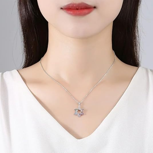 Bunte Hexagramm Davidstern-Halskette - Silber (rhodiniert)