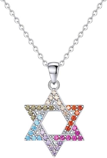 Bunte Hexagramm Davidstern-Halskette - Silber (rhodiniert)