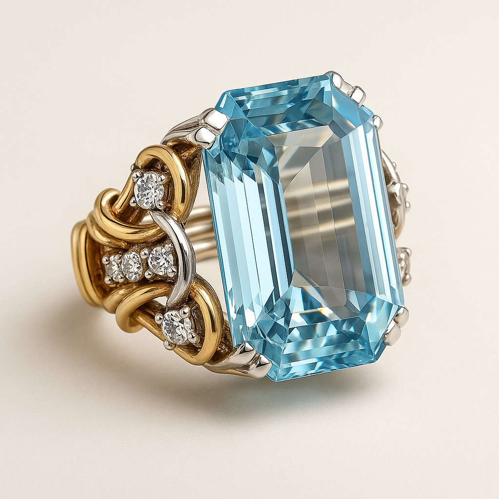 Mehrlagiger Vintage-Ring aus Gold mit blauem Zirkoniastein