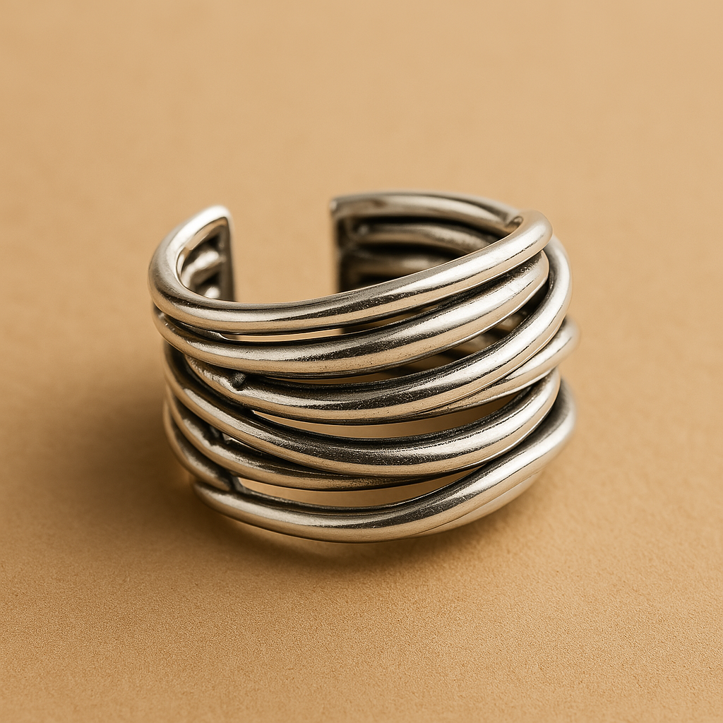 Silberring mit mehrlagigem Design – größenverstellbar