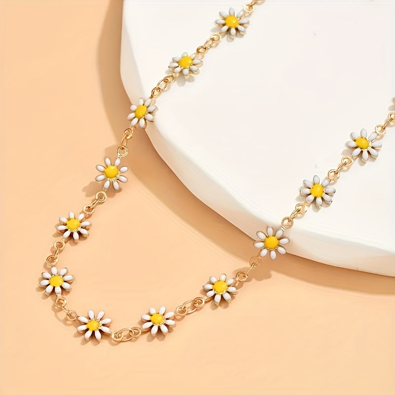 Handgefertigte Gold plattiert Daisy Choker - Einstellbare Boho Floral Halskette
