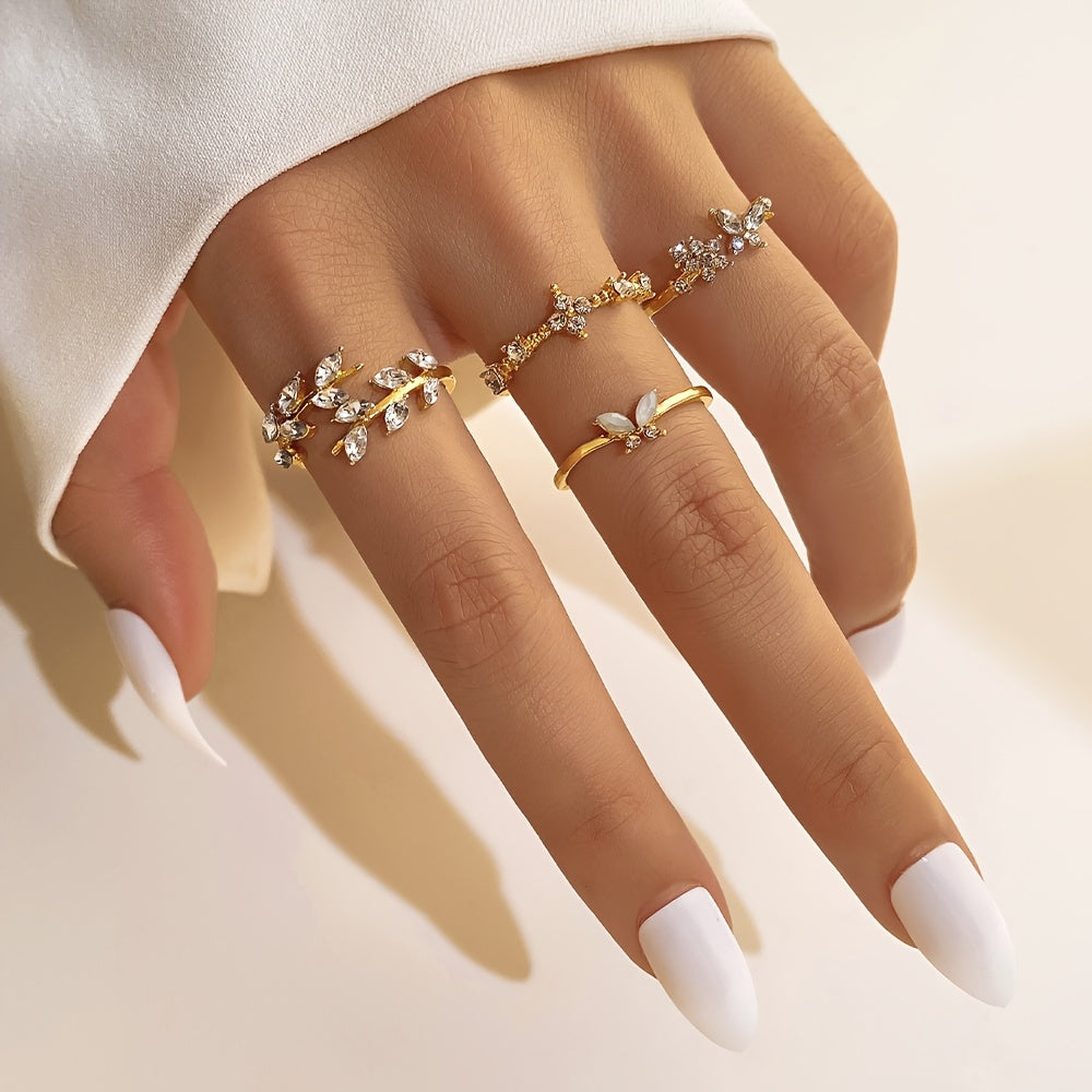4-teiliges Strassstein-Ring-Set für Frauen