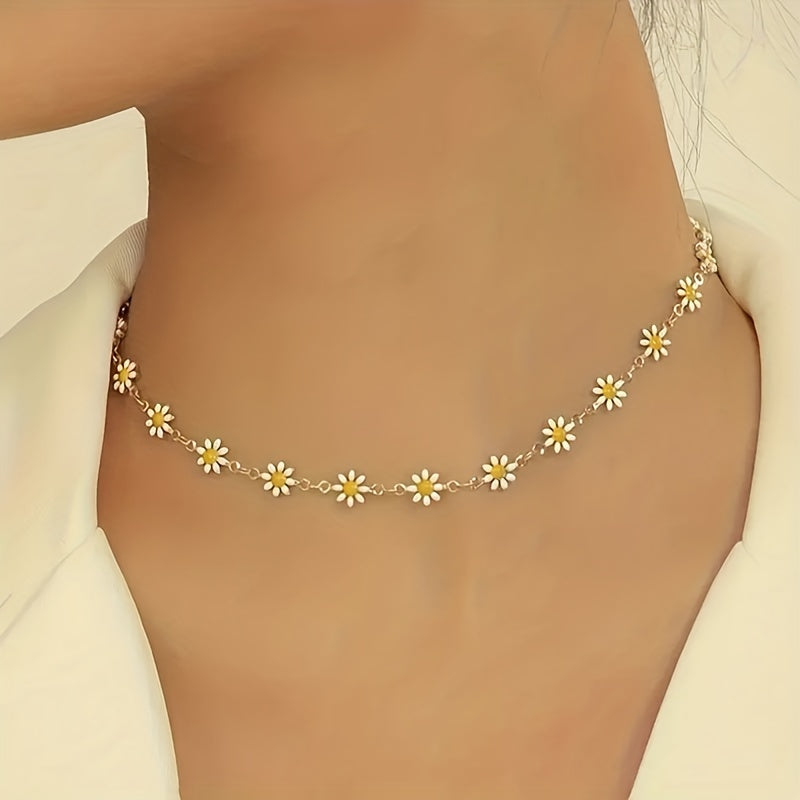 Handgefertigte Gold plattiert Daisy Choker - Einstellbare Boho Floral Halskette