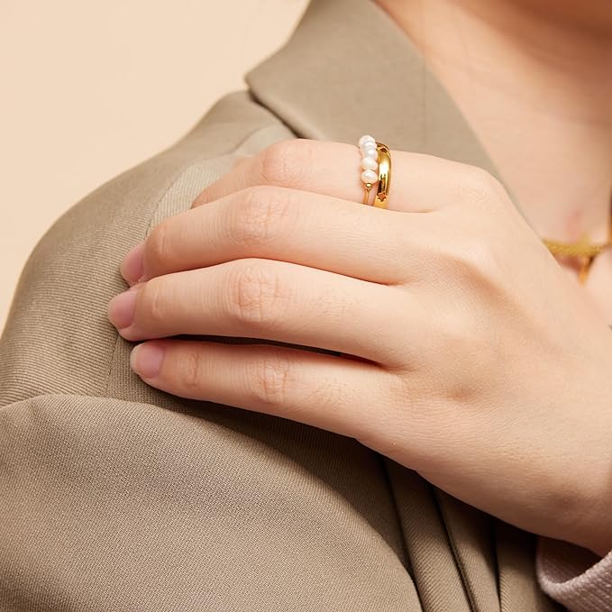 Magnolien-Süßwasserperlen-Goldring