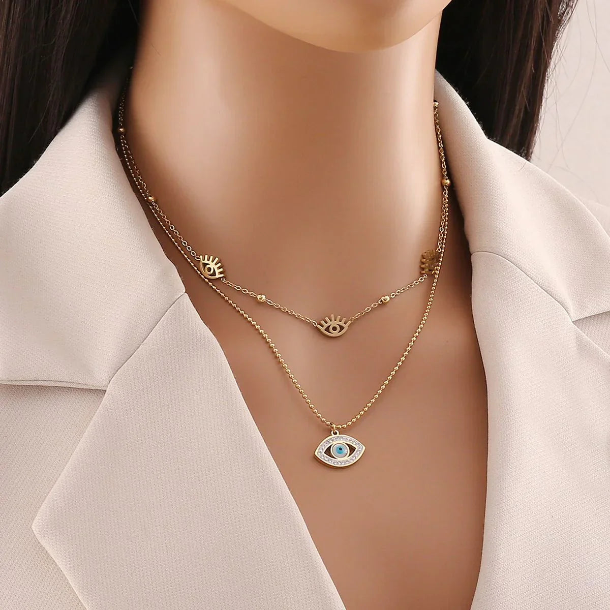 Tayla Evil Eye Halskette - Edelstahl - vergoldet